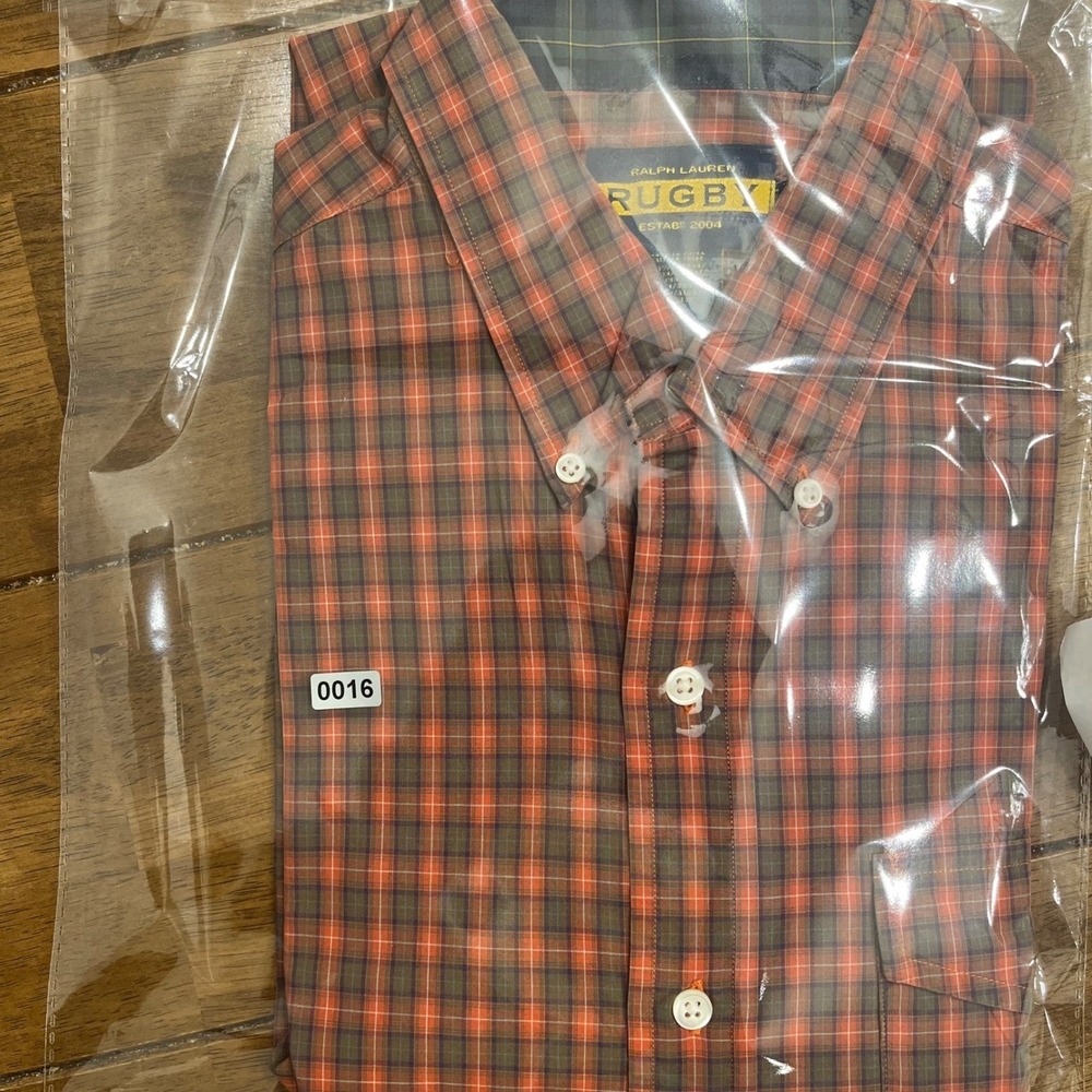 Ralph Lauren Rugby University Button Down Shirt Mens M Orange Plaid Long Sleeve - Picture 12 of 12